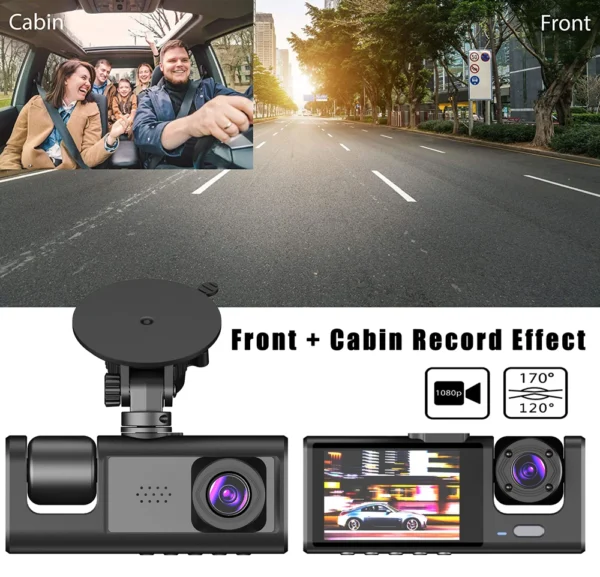 Caméra de tableau de bord intérieure du véhicule, enregistreur vidéo DVR de voiture à 3 canaux, caméra à 3 voies, enregistreur vidéo, caméscope Prada Cam – Image 2